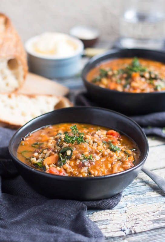 <p>The Cook's Pyjamas</p><p>A really simple lentil and brown rice soup recipe that is very easy to whip up, and makes a deliciously hearty meal for a chilly night.</p><p><strong>Get the recipe: <a href="https://thecookspyjamas.com/lentil-brown-rice-soup/" rel="nofollow noopener" target="_blank" data-ylk="slk:Lentil Brown Rice Soup;elm:context_link;itc:0;sec:content-canvas" class="link ">Lentil Brown Rice Soup</a></strong></p>