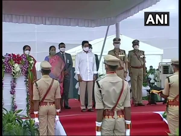 Andhra Pradesh Chief Minister Y S Jaganmohan Reddy at the Police Commemoration Day event in Vijayawada on Wednesday. (Photo/ANI)