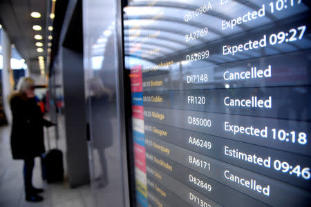 An arrivals board in the South Terminal building at Gatwick Airport, after the airport reopened to flights following its forced closure because of drone activity, in Gatwick, Britain, December 21, 2018. REUTERS/Toby Melville