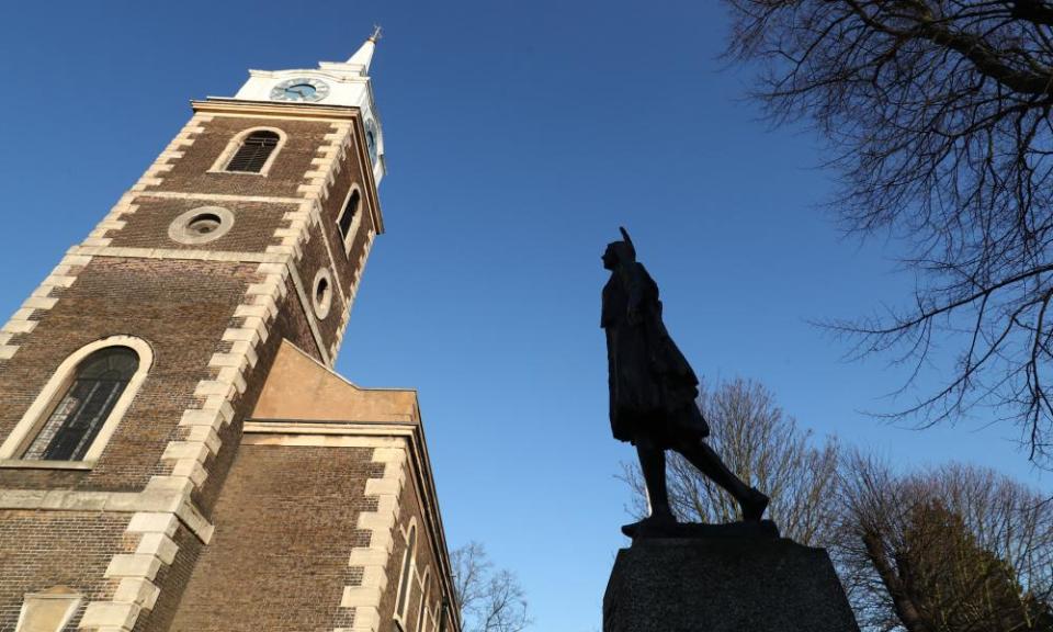 The life-size bronze of Pocahontas at the Church of St George in Gravesend, Kent.