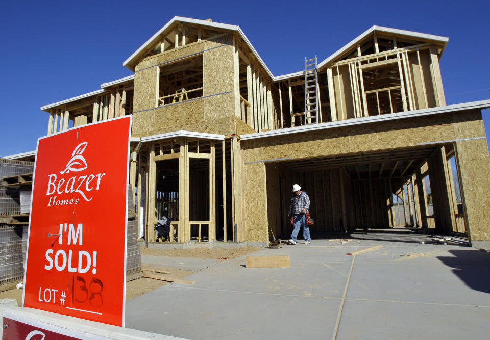 A Beazer home is shown under construction in Gilbert, Ariz. (Credit: Matt York, AP Photo)