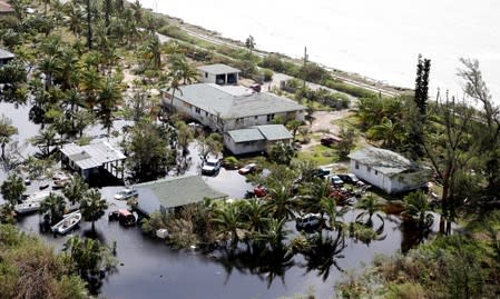 An aerial view shows flooded area after hurricane Dorian hit the Grand Bahama Island in the Bahamas