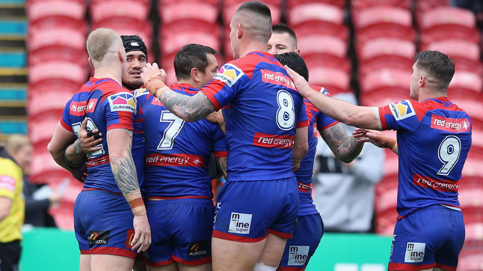 Newcastle Knights players, pictured here during their game against Gold Coast.