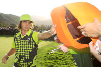 THOUSAND OAKS, CA - DECEMBER 01: Rickie Fowler signs autographs for fans during the first round of the Chevron World Challenge at Sherwood Country Club on December 1, 2011 in Thousand Oaks, California. (Photo by Scott Halleran/Getty Images)