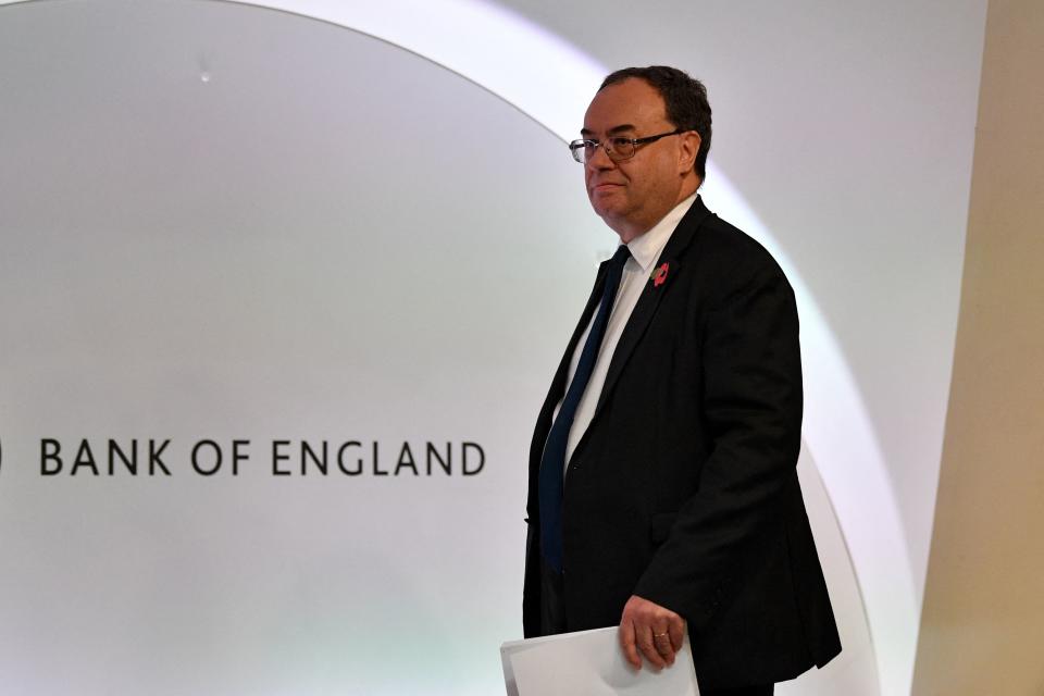 Bank of England governor Andrew Bailey. Sterling slipped ahead of BoE speeches on Friday. Photo: Justin Tallis/POOL/AFP via Getty 