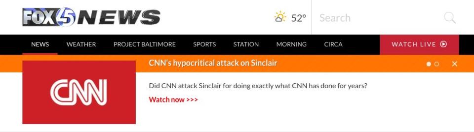 A Sinclair station in Baltimore linked prominently to the company's CNN attack&nbsp;video on Tuesday. (Photo: Sinclair Broadcast Group)