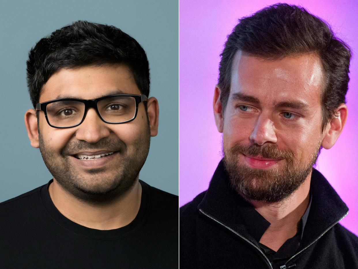 El nuevo CEO de Twitter, Parag Agrawal (izquierda), que susituirá en el cargo a Jack Dorsey (derecha). Foto: AFP, cortesía deTwitter. 