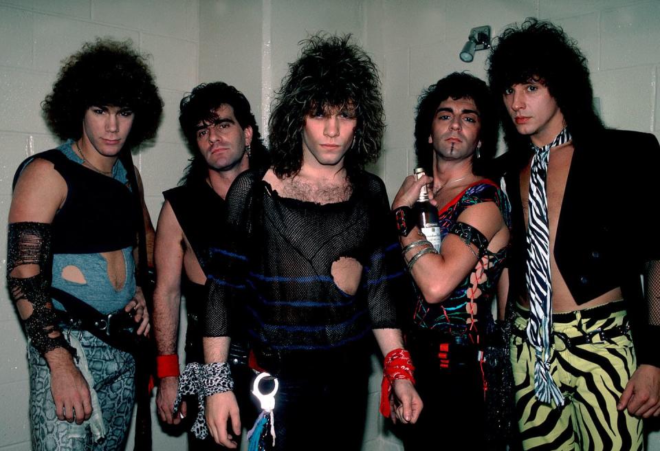 <p>Bon Jovi backstage before a performance at the Rosemont Horizon in Rosemont, Illinois on May 20, 1984. </p>