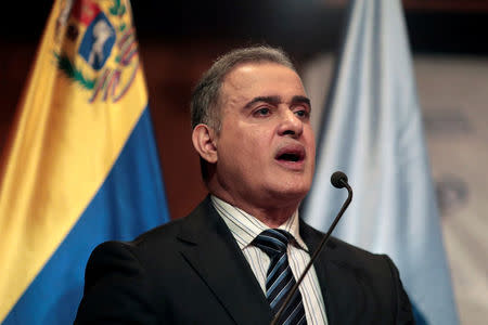 Venezuela's chief prosecutor Tarek William Saab talks to the media during a news conference in Caracas, Venezuela August 16, 2017. REUTERS/Marco Bello