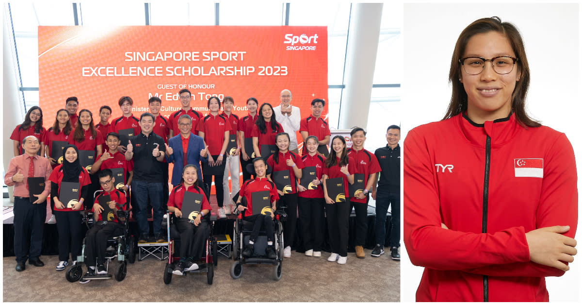 Recipients of the Sports Excellence Scholarship, with Chantal Liew (right) being the first open-water swimmer to receive the award. (PHOTO: MCCY/Team Singapore)