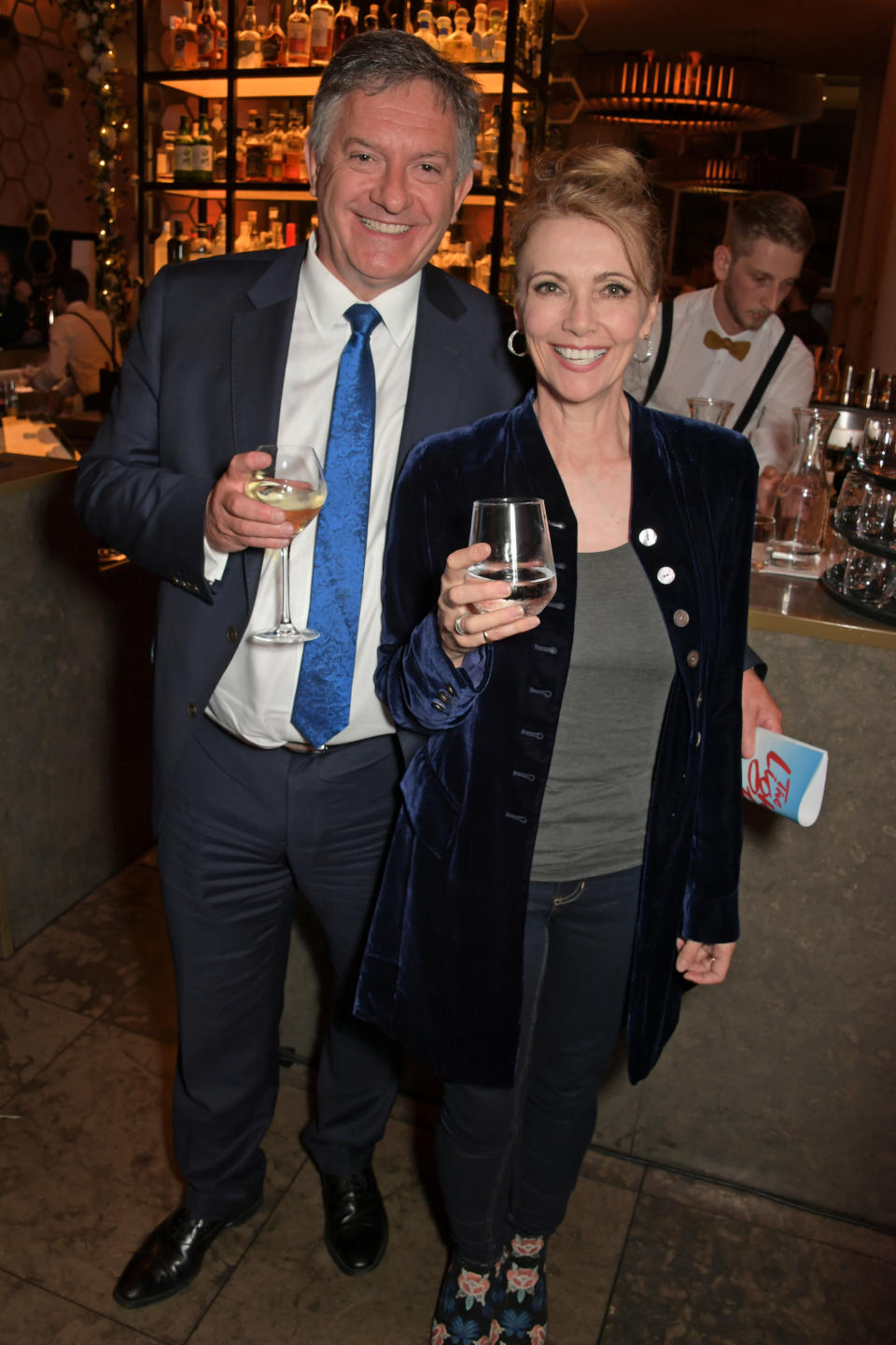 Simon McCoy and Emma Samms attend the press night after party for 