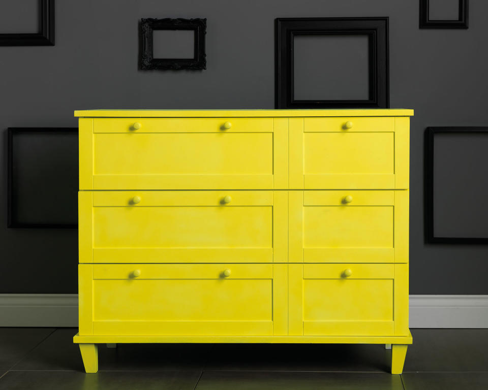 <p> As a bold primary color, yellow can sometimes be a bit much for a wall decor design. </p> <p> But if you&apos;re feeling bold and brave, then upcycling an existing bit of furniture can add a kitsch glow to your bedroom interiors. </p> <p> If you want to recreate this yellow bedroom idea, Rust-Oleum Neon Spray Paint can be used on wood, ceramic or metal furniture to create statement features. Be sure to keep the rest of the room simple for maximum effect. </p>