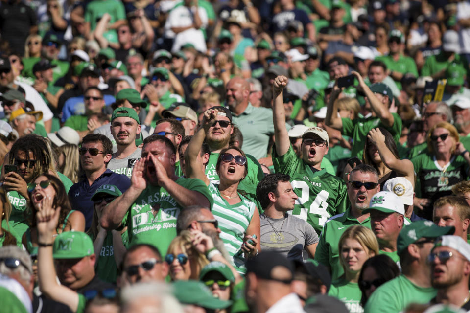 Marshall takes on Notre Dame during an NCAA football game on Saturday, Sept. 10, 2022, at Notre Dame Stadium in South Bend, Ind.(Sholten Singer/The Herald-Dispatch via AP)