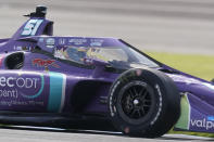 Romain Grosjean, of Switzerland, drives during qualifications for the IndyCar auto race at Indianapolis Motor Speedway, Friday, May 14, 2021, in Indianapolis. (AP Photo/Darron Cummings)