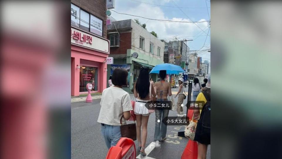 網友在南韓街頭巧遇小S女兒們。（圖 / 翻攝自微博）