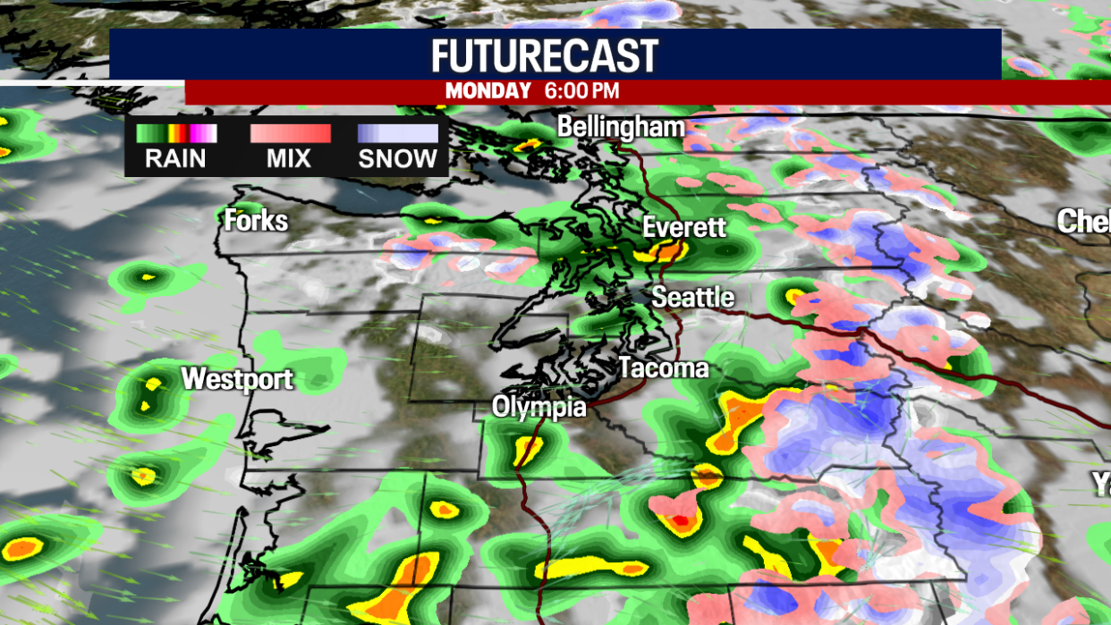 <div>Futurecast shows that scattered rain is in the forecast at six p.m. tonight for Western Washington.</div>