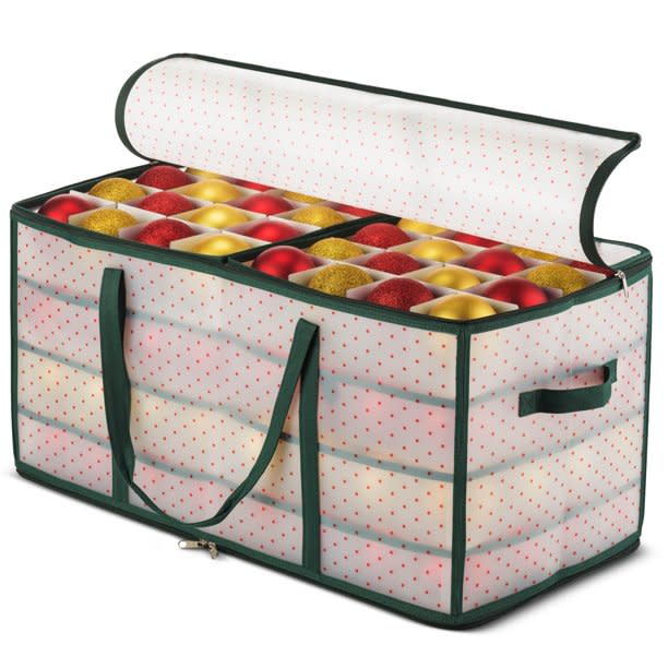 <p><a href="https://go.redirectingat.com?id=74968X1596630&url=https%3A%2F%2Fwww.walmart.com%2Fip%2FPlastic-Christmas-Ornament-Storage-Box-Large-2-Sided-Dual-Zipper-Closure-Keeps-128-Holiday-Ornaments-Xmas-Decorations-Accessories-3-Compartments-Stur%2F608237627&sref=https%3A%2F%2Fwww.thepioneerwoman.com%2Fholidays-celebrations%2Fg37681320%2Fornament-storage%2F" rel="nofollow noopener" target="_blank" data-ylk="slk:Shop Now;elm:context_link;itc:0;sec:content-canvas" class="link rapid-noclick-resp">Shop Now</a></p><p>Plastic Christmas Ornament Storage Box </p><p>walmart.com</p><p>$29.99</p><span class="copyright">Walmart</span>