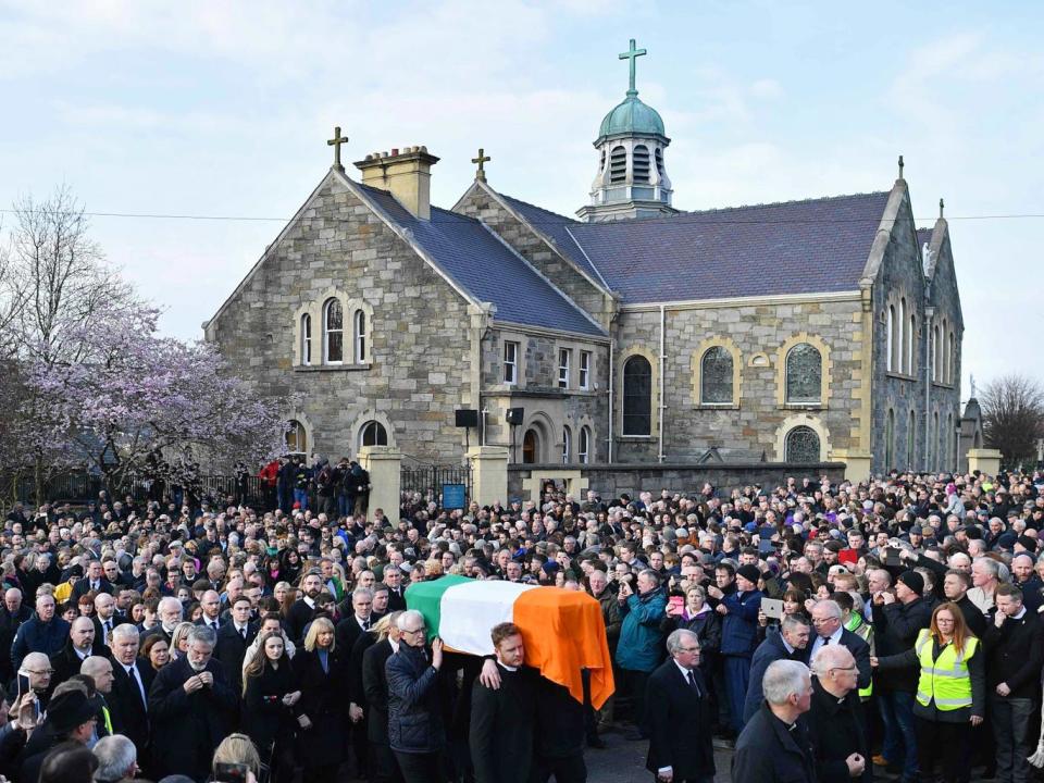 The funeral procession leaves St Columba's Church Long Tower with the coffin after the funeral of former Northern Ireland Deputy First Minister Martin McGuinness in Derry, Northern Ireland (Getty Images)