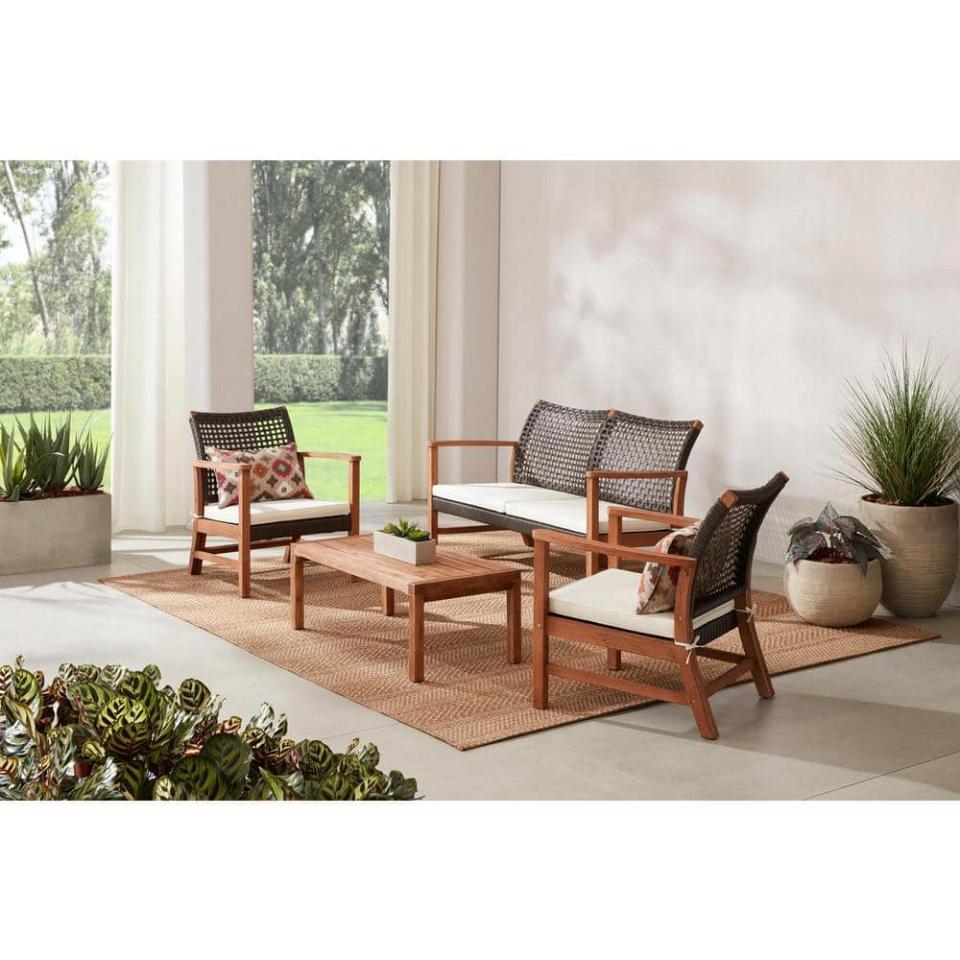 <p><a href="https://go.redirectingat.com?id=74968X1596630&url=https%3A%2F%2Fwww.homedepot.com%2Fp%2FHampton-Bay-Clover-Cay-4-Piece-Wicker-Outdoor-Patio-Conversation-Set-With-CushionGuard-Off-White-Cushions-TB1803WAKD%2F312528261&sref=https%3A%2F%2Fwww.housebeautiful.com%2Fshopping%2Fbest-stores%2Fg60788942%2Fmemorial-day-outdoor-sales-deals%2F" rel="nofollow noopener" target="_blank" data-ylk="slk:Shop Now;elm:context_link;itc:0;sec:content-canvas" class="link ">Shop Now</a></p><p>The Home Depot</p><p>homedepot.com</p><p>$319.60</p>