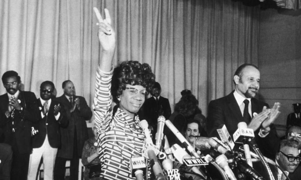 <span class="element-image__caption">Shirley Chisholm<br>25th January 1972: US Representative Shirley Chisholm of Brooklyn announces her entry for Democratic nomination for the presidency, at the Concord Baptist Church in Brooklyn, New York. Manhattan borough president Percy Sutton applauds at right. (Photo by Don Hogan Charles/New York Times Co./Getty Images)</span> <span class="element-image__credit">Photograph: Don Hogan Charles/Getty Images</span>