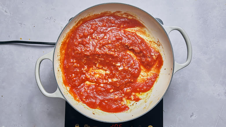 tomato sauce in skillet
