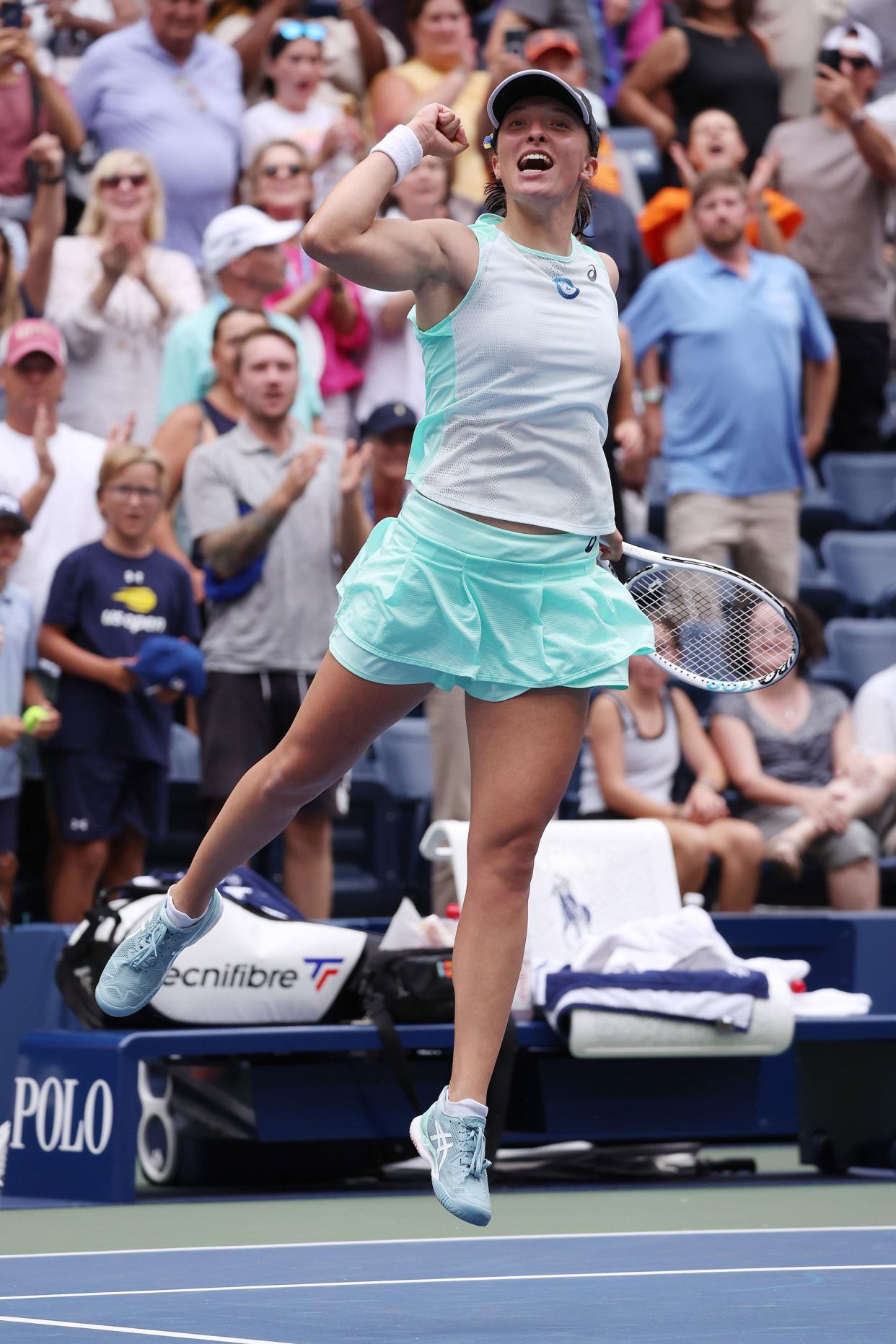 Iga Swiatek of Poland celebrates after defeating Jule Niemeier of Germany during their Women’s Singles Fourth Round match on Day Eight of the 2022 U.S. Open at USTA Billie Jean King National Tennis Center on Sept. 5, 2022, in Flushing, Queens.