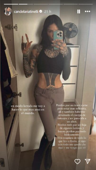 Fiel a su estilo, Tinelli respondió a quienes la critican en redes sociales (Foto: Instagram @candelariatinelli)