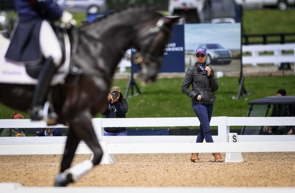 Silva Martin coaching Boyd during dressage at the Land Rover Kentucky Three-Day-Event presented by Mars Equestrian at the Kentucky Horse Park. 