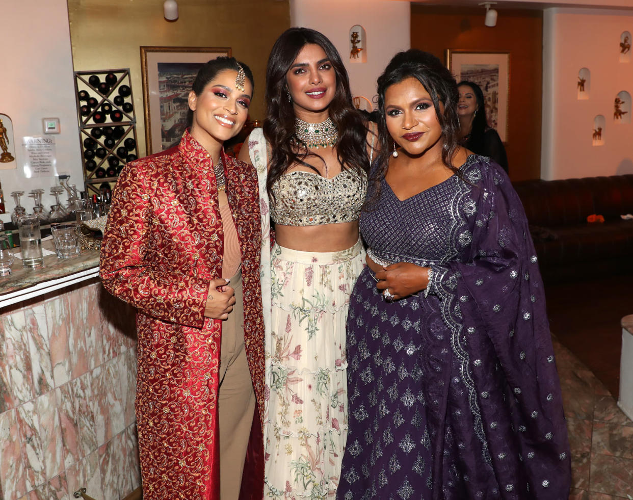 Lilly Singh, Priyanka Chopra and Mindy Kaling at the Phenomenal x Live Tinted Diwali Dinner hosted by Kaling on Nov. 3, 2021 in Los Angeles, California.  (Jerritt Clark / Getty Images for Phenomenal x Live Tinted)