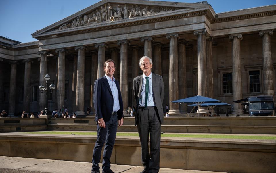 Highly visible: George Osborne with the interim director, Sir Mark Jones