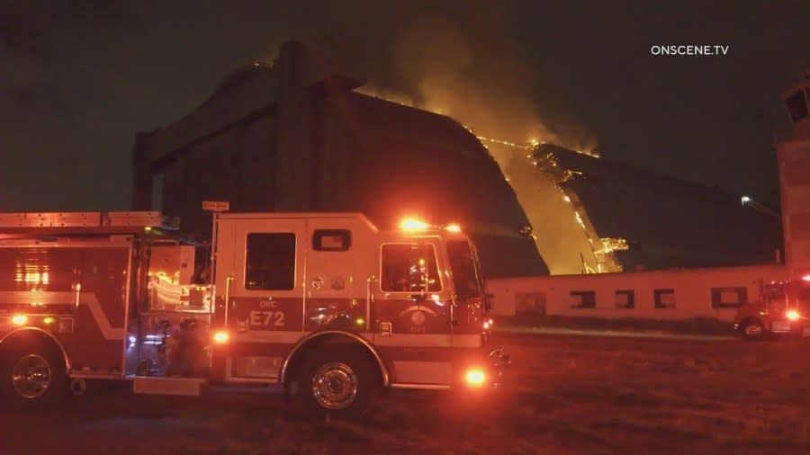 Historic hangar at former air base engulfed in flames