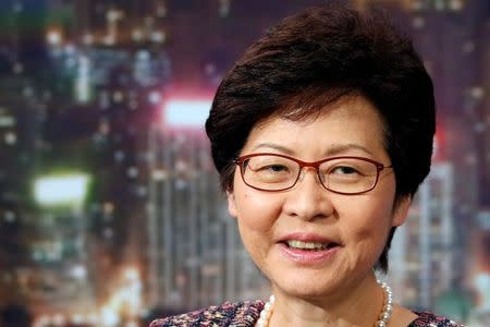FILE PHOTO: Hong Kong Chief Executive Carrie Lam attends an interview with Reuters in Hong Kong, China July 14, 2017. REUTERS/Bobby Yip