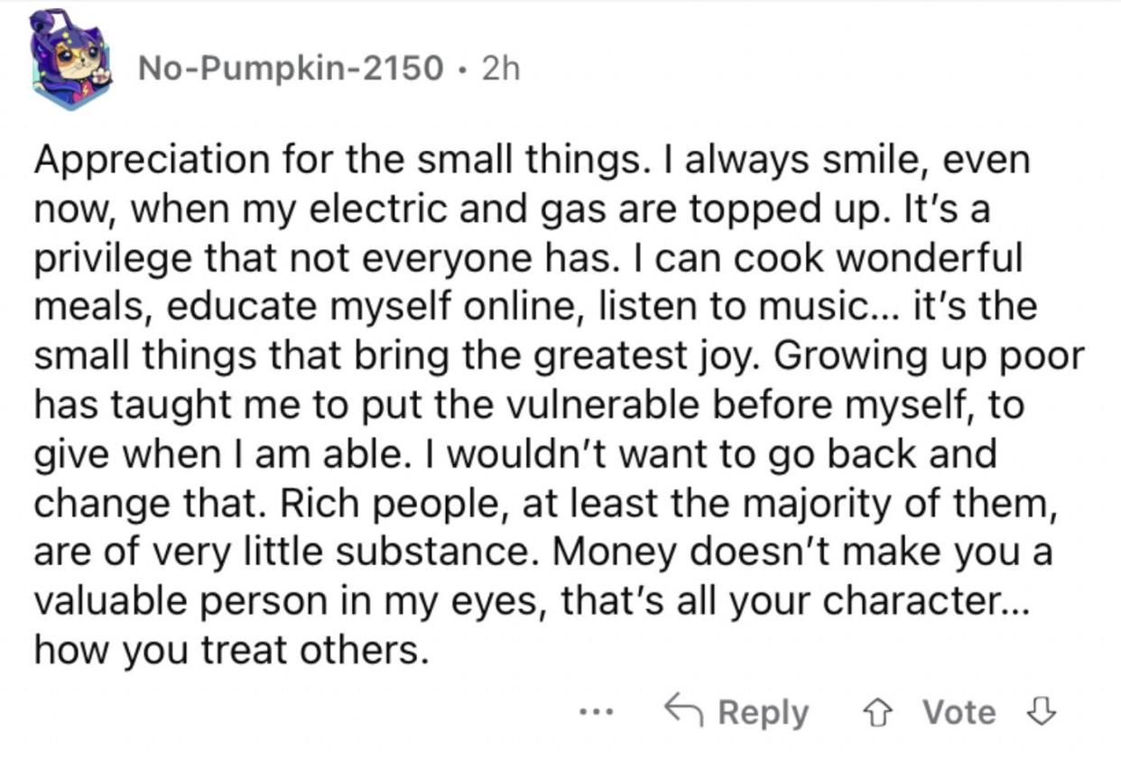 Reddit screenshot about maintaining an appreciation for the small things in life.