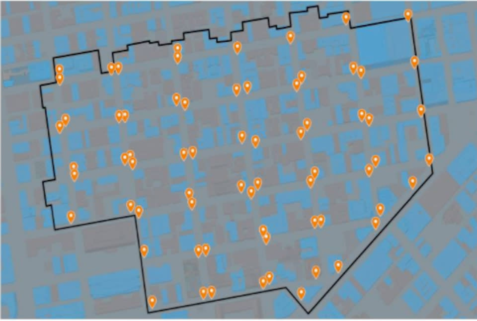 Locations of the 68 new Bigbelly trash cans.