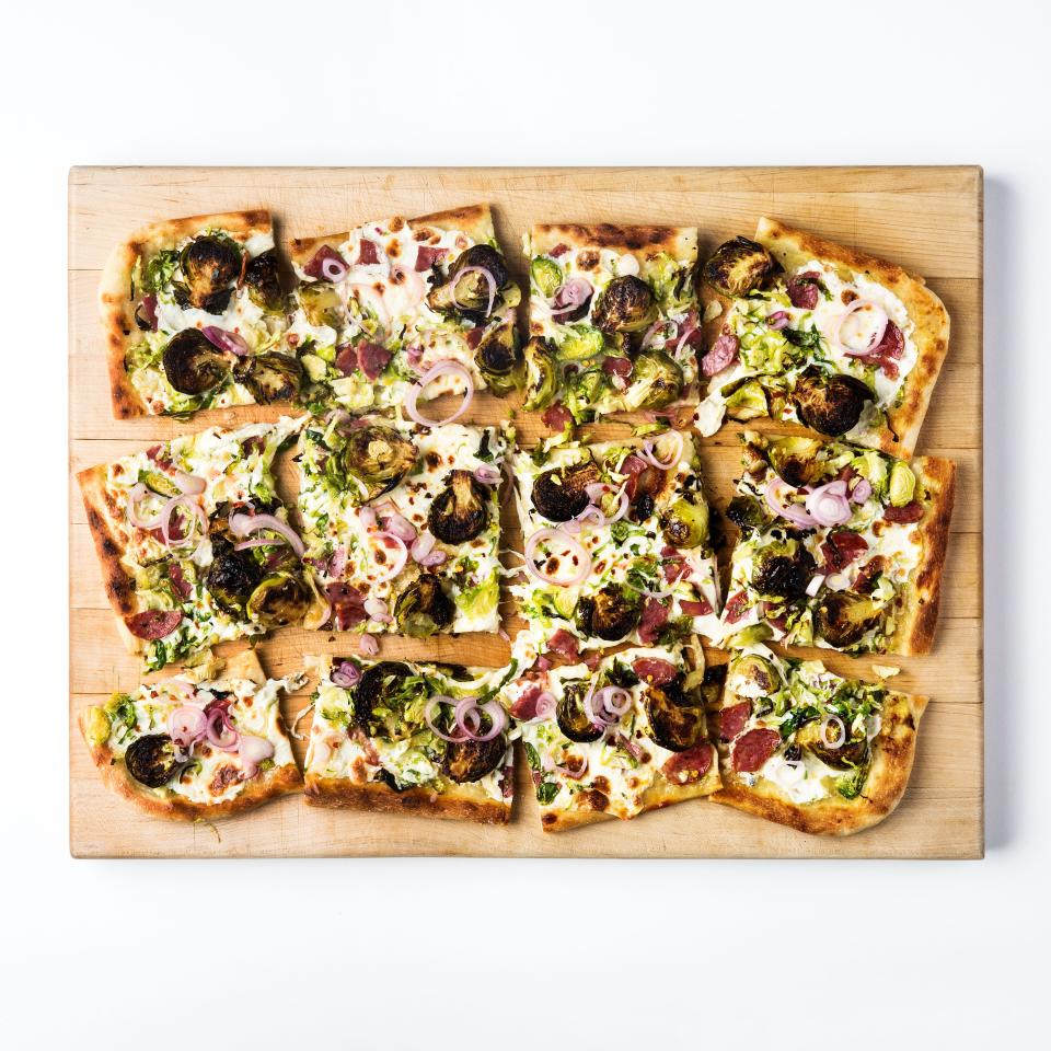 Sheet-Pan Pizza With Brussels Sprouts and Salami