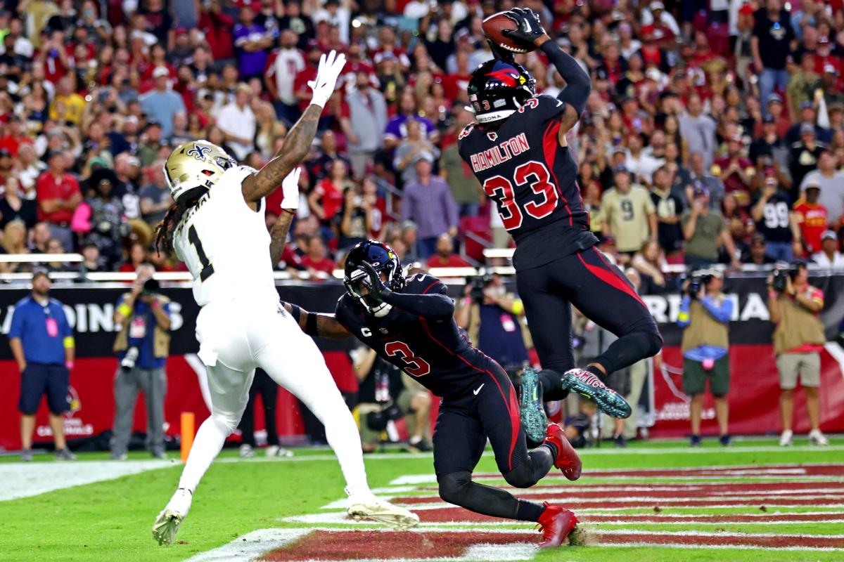 Watch: Cardinals' Antonio Hamilton gets 1st career interception vs. Saints