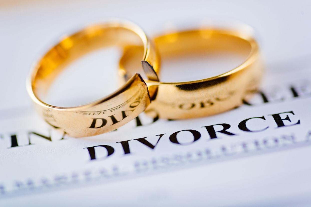 divorce paper with wedding bands