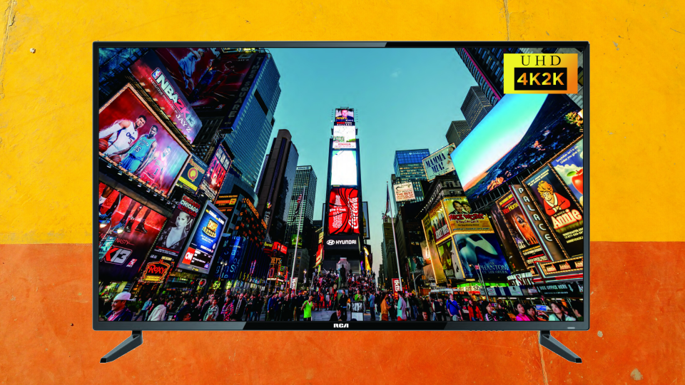 RCA 4K TV on yellow and orange background. (Photo: Walmart)