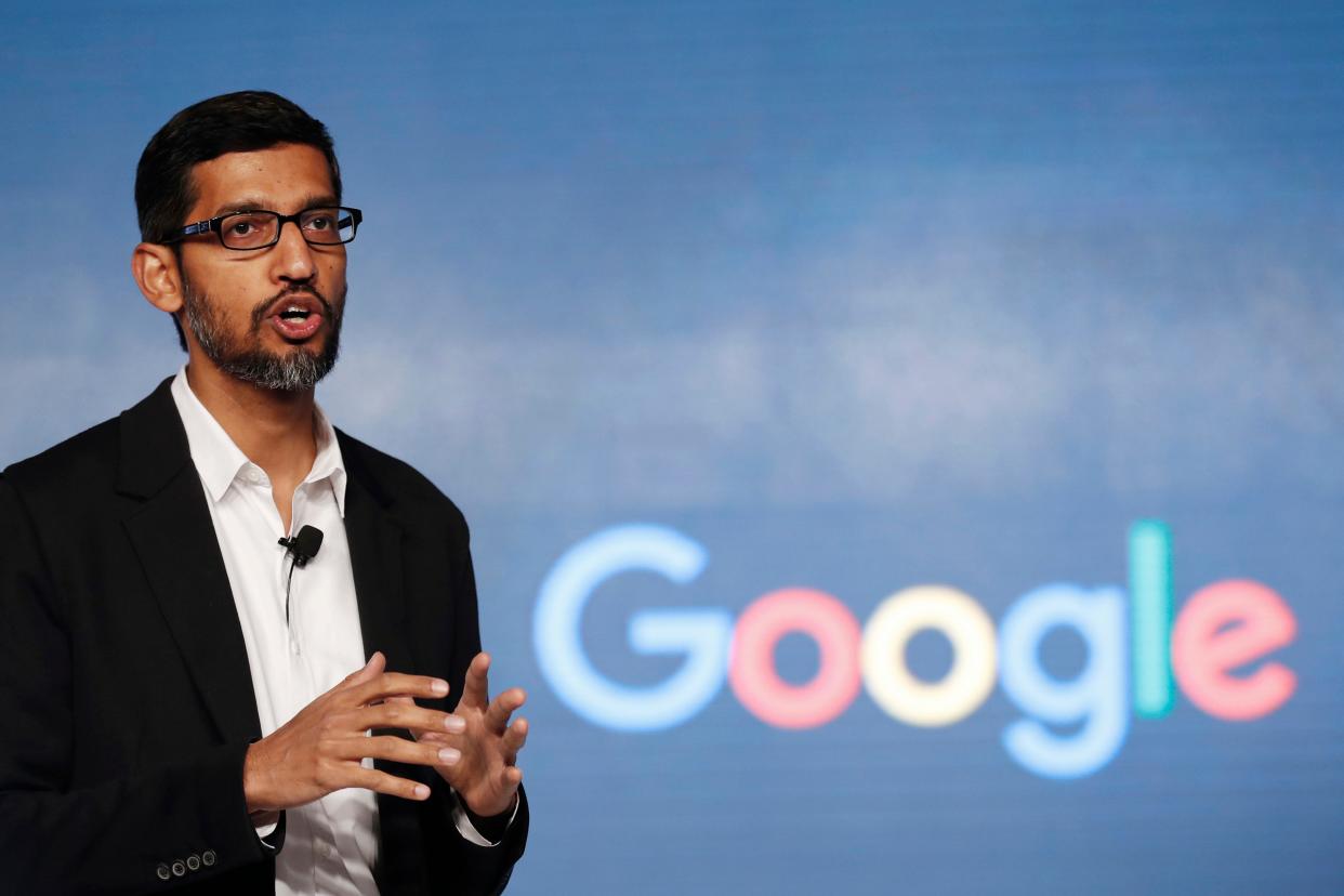 In this Wednesday, Jan. 4, 2017, file photo, Google CEO Sundar Pichai speaks during a news conference in New Delhi.