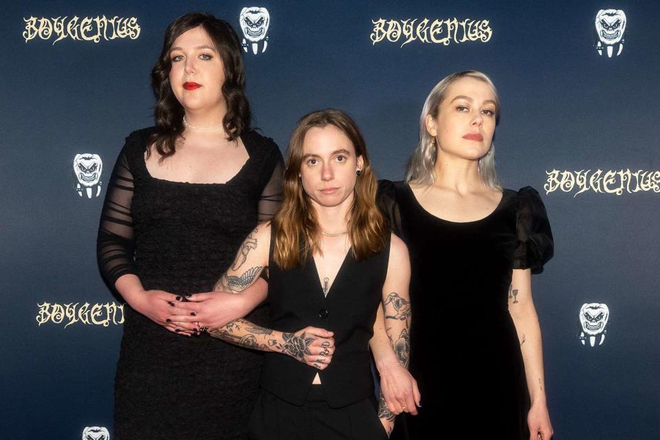 <p>Christopher Polk/Penske Media</p> Lucy Dacus, Julien Baker and Phoebe Bridgers of Boygenius in March 2023