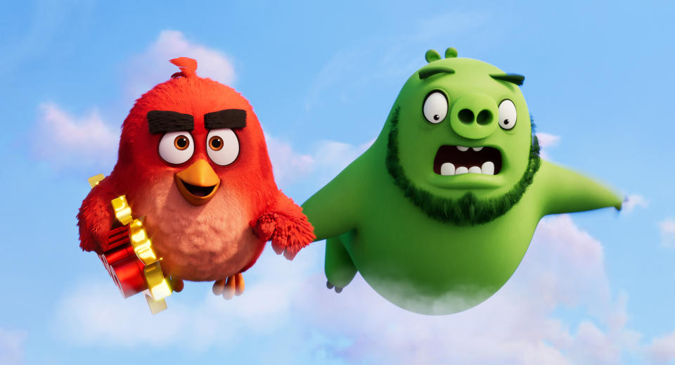 This image provided by Sony Pictures shows Red (Jason Sudeikis), left, and Leonard (Bill Hader) in Columbia Pictures and Rovio Animations' Angry Birds 2. It's hard to have huge expectations for a movie called "The Angry Birds Movie 2." After all, it's not even a movie based on a smartphone game. It's a SEQUEL to a movie based on a smartphone game. But now that we've established that nobody's expecting Ingmar Bergman here, let's offer up some praise for this sequel-to-a-movie-based-on-a-smartphone-game, for finding a way to actually improve on the 2016 original in a way that's clever but not snarky, sweet but not syrupy. (Sony Pictures via AP)