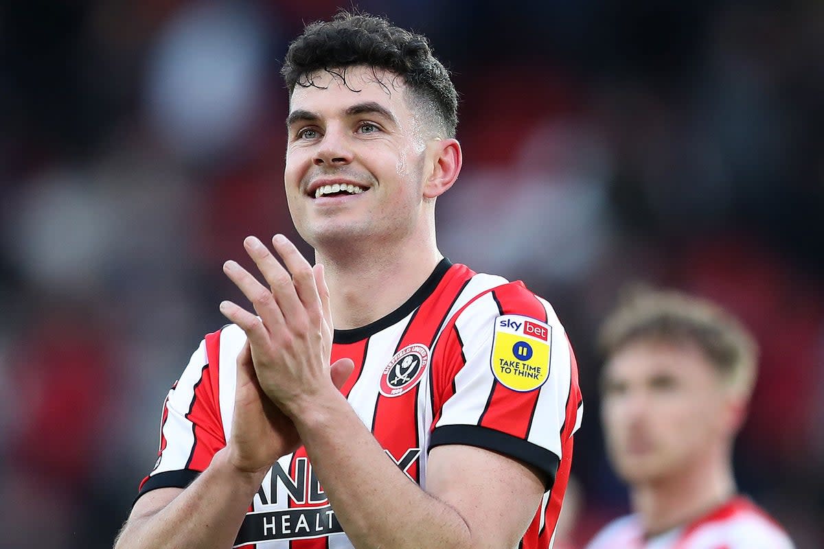 John Egan and Sheffield United are a game away from Wembley (Isaac Parkin/PA) (PA Wire)