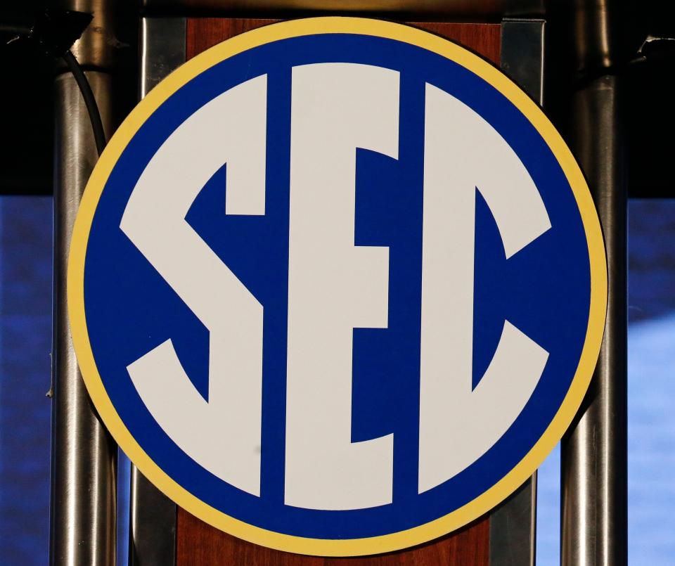 SEC logo seen during SEC Media Days at the Hyatt Regency in Hoover, Ala., Monday, July 19, 2021. [Staff Photo/Gary Cosby Jr.]

Sec Media Days