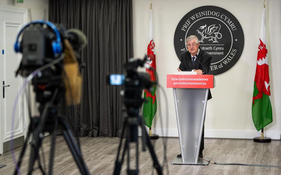 Mark Drakeford, the Welsh First Minister, pictured at a coronavirus press conference - Matthew Horwood/Getty Images
