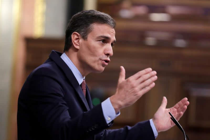 FILE PHOTO: Spain's PM Sanchez speaks during a session at Parliament in Madrid