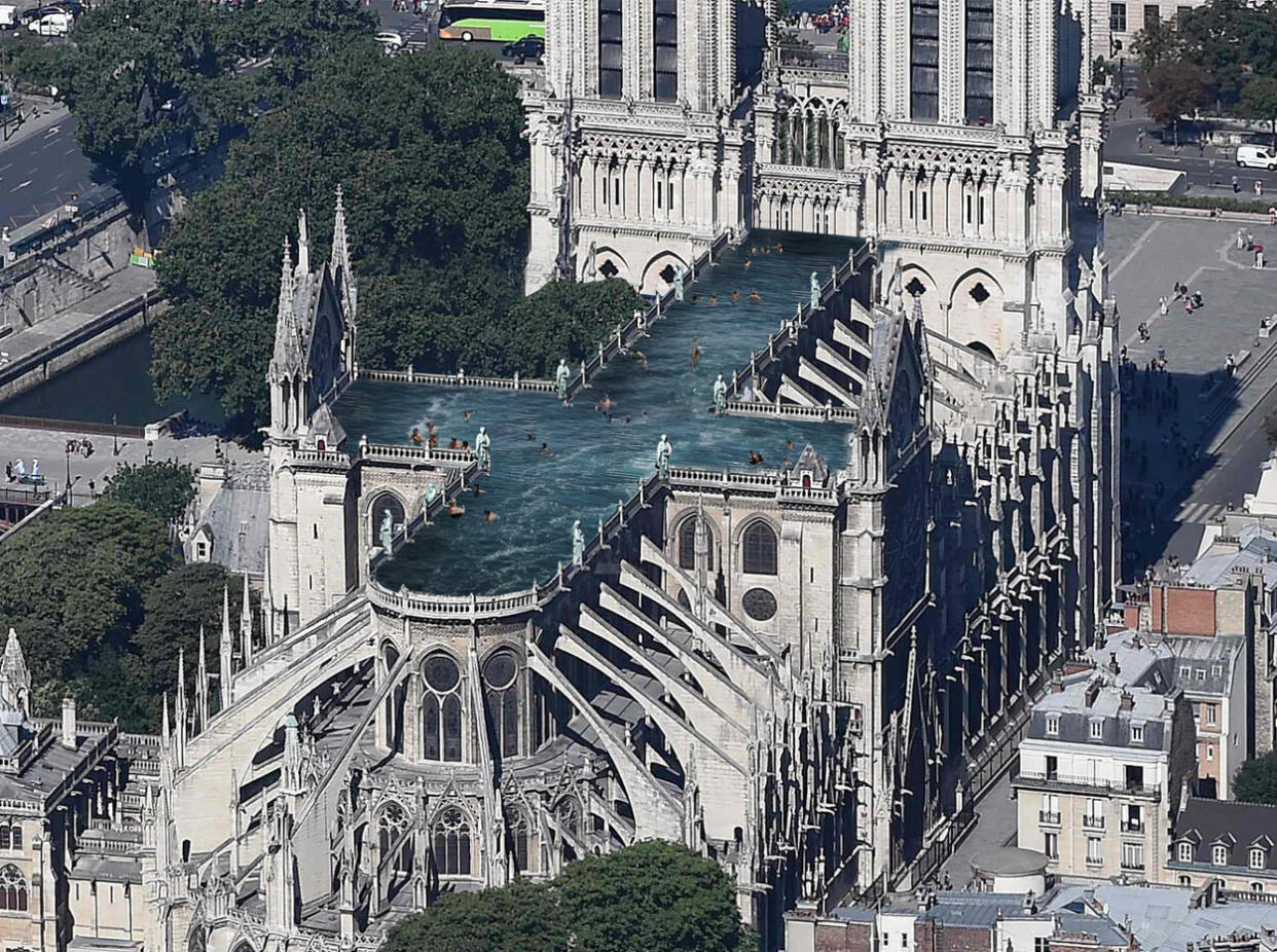 One of the designs for Notre Dame includes a rooftop swimming pool 