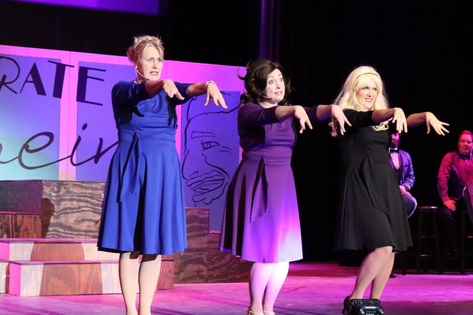 Margaret Clair, left, Alyssa Flowers and Shannon Cochran perform a song from the Four Corners Musical Theatre Company production of "Celebrate Sondheim" at the Farmington Civic Center.