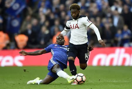 Britain Soccer Football - Tottenham Hotspur v Chelsea - FA Cup Semi Final - Wembley Stadium - 22/4/17 Chelsea's N'Golo Kante tackles Tottenham's Georges-Kevin Nkoudou Reuters / Hannah McKay Livepic