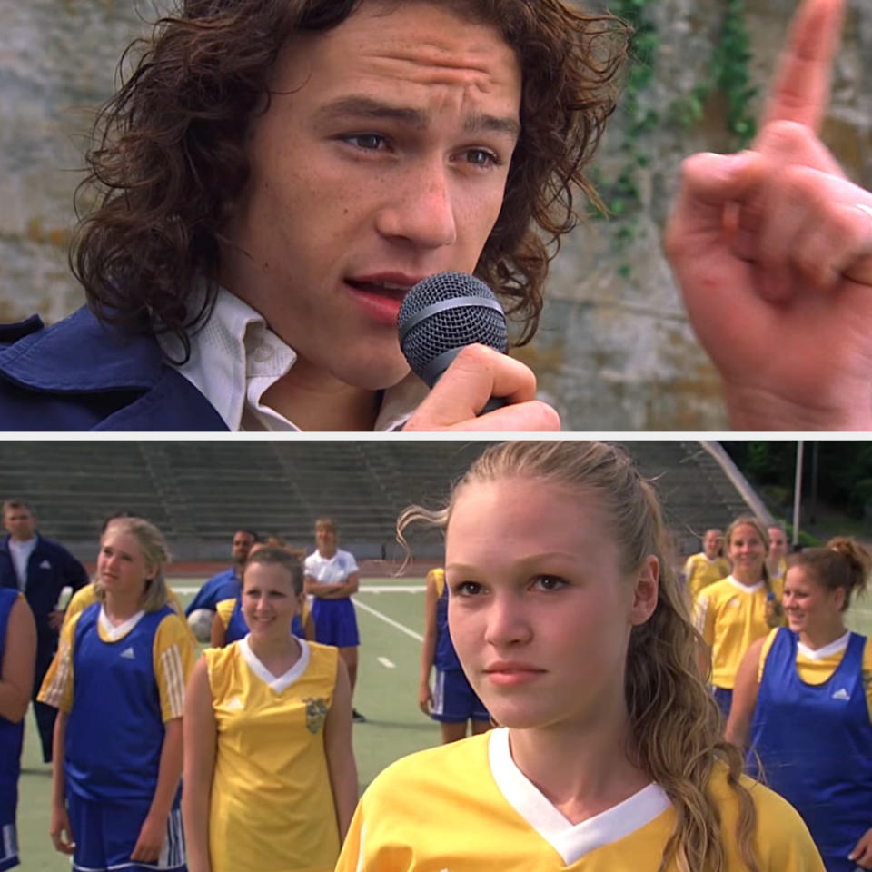 There are actually a few big romantic gestures in this movie. But let's talk about when Patrick (Heath Ledger) performs 