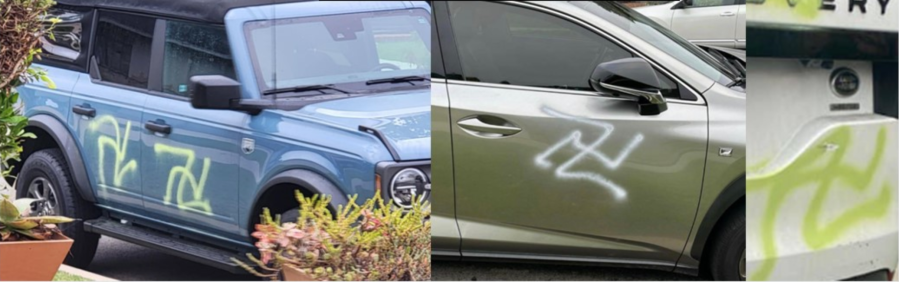 Cars were vandalized with spray-painted swastikas in front homes in Marina Del Rey. (Los Angeles County Sheriff's Department)